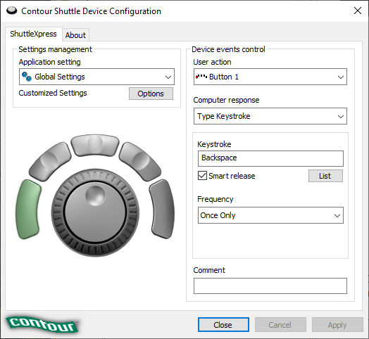 contour shuttle xpress use with sq software